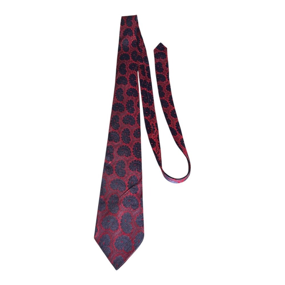 Vintage Rhodia Acetate Neck Tie Red Navy Paisley Woven in France – 1950s–1960s